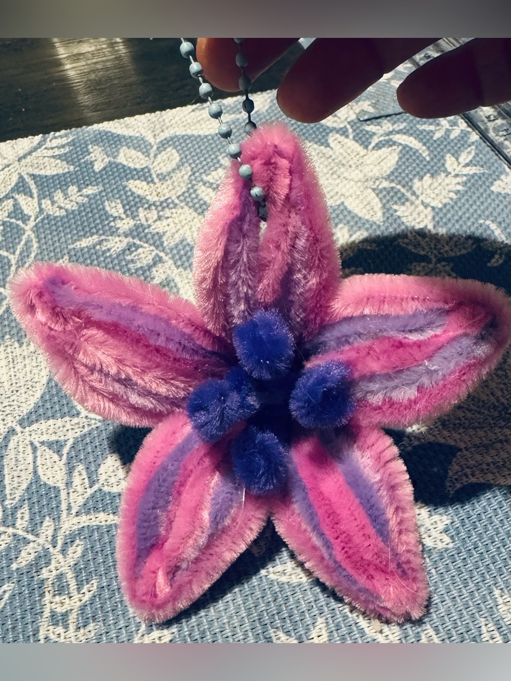 Hand craft Pink & Purple Fuzzy Star Flower Charm